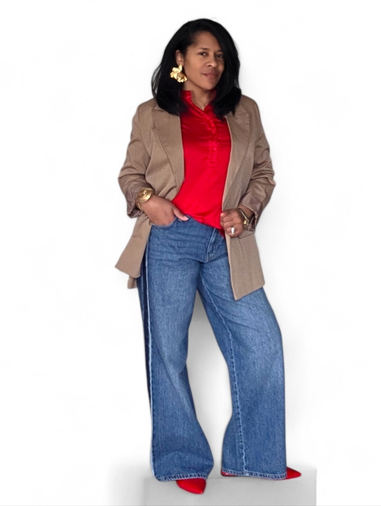 Primark Denim - PRIMARK Wide Leg Mid Rise Jeans Two Tone Denim Side Stripe